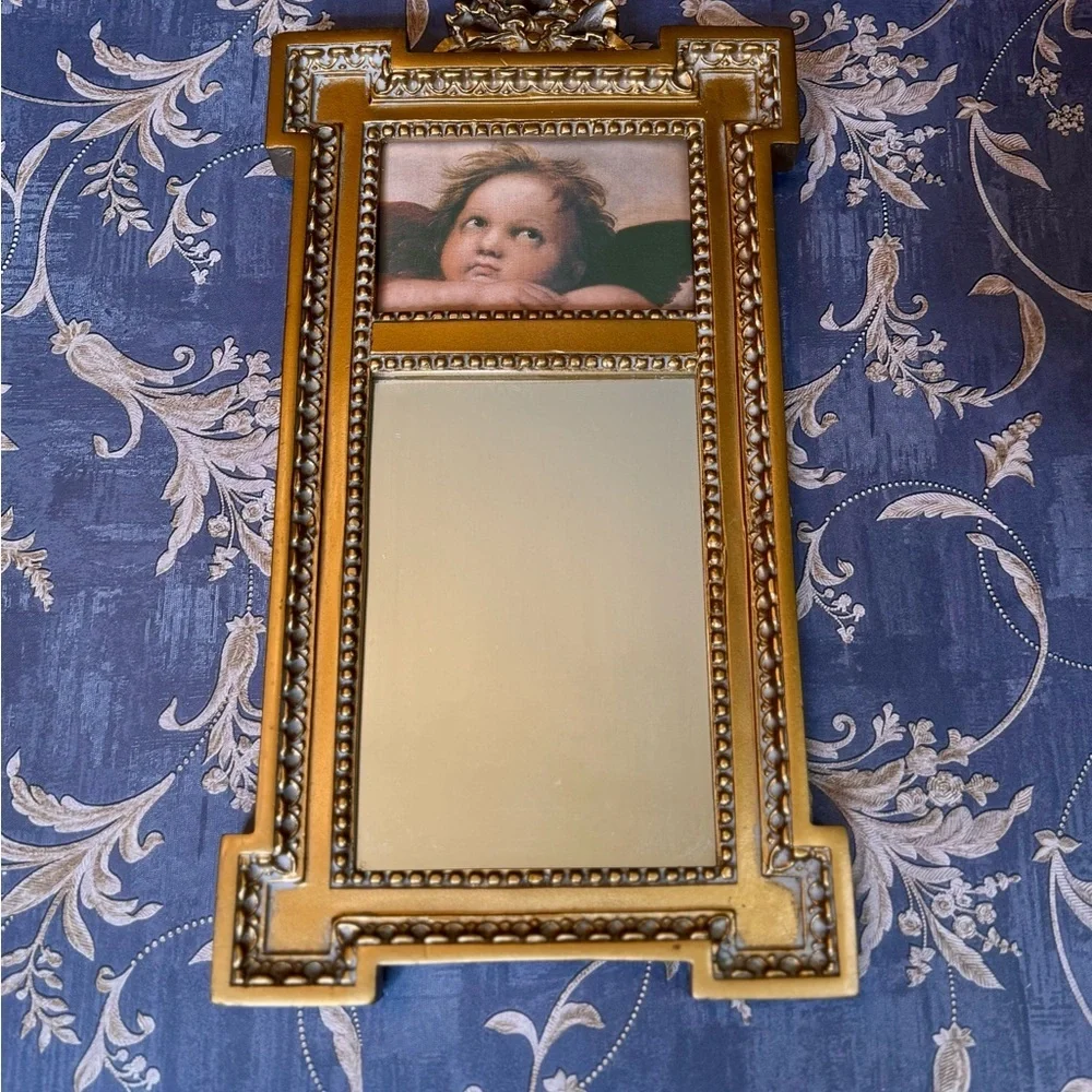 Vintage Estate Ornate Giltwood Trumeau Mirror with Cherub